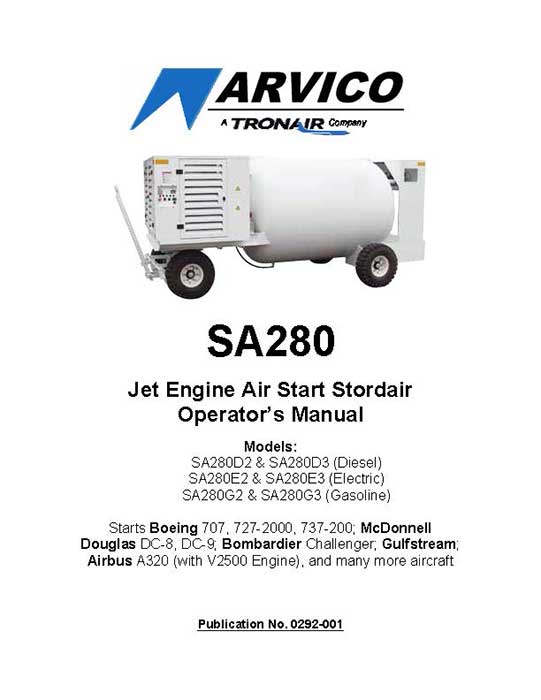 Manual Arvico/Tronair SA280 Stordair Jet Engine Air Starter AERO