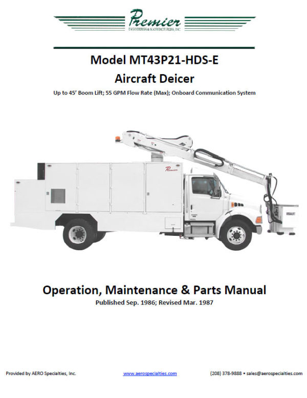 Premier MT43P21-HDS-E Aircraft Deice Truck Manual