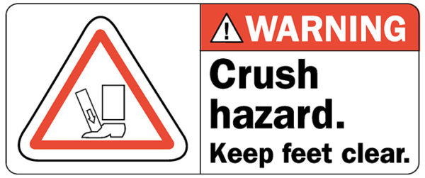 Decal, L&W, WARNING: Crush hazard, 4.25" x 1.75"