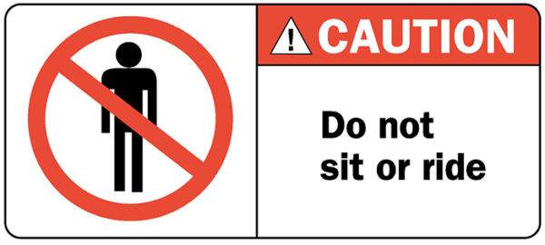 Decal, O2N2, CAUTION: Do not sit or ride, 4.875" x 2.125"