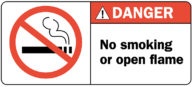 Decal, O2N2, DANGER: No smoking or open flame, 4.875" or 2.125"