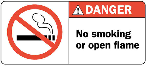 Decal, O2N2, DANGER: No smoking or open flame, 4.875" or 2.125"