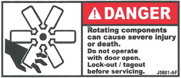 Decal, JetGo, DANGER: Rotating Components Can Cause Severe Injury or Death, 3" x 1.375"