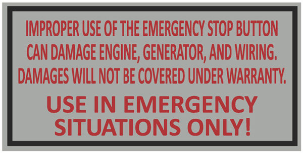 Decal, JetGo, Emergency Stop Damage Warning, 3" x 1.5"
