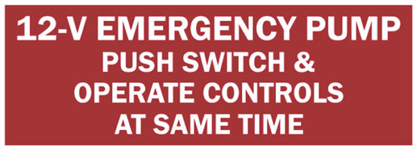 DECAL, REPAIR, 12V EMERGENCY PUMP, 8" X 2.75"